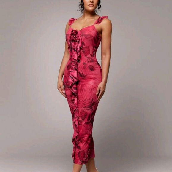 Elegant Valentine's Day Bestie Party Women's Bodycon Dress, Red Digital - Picture 4 of 4